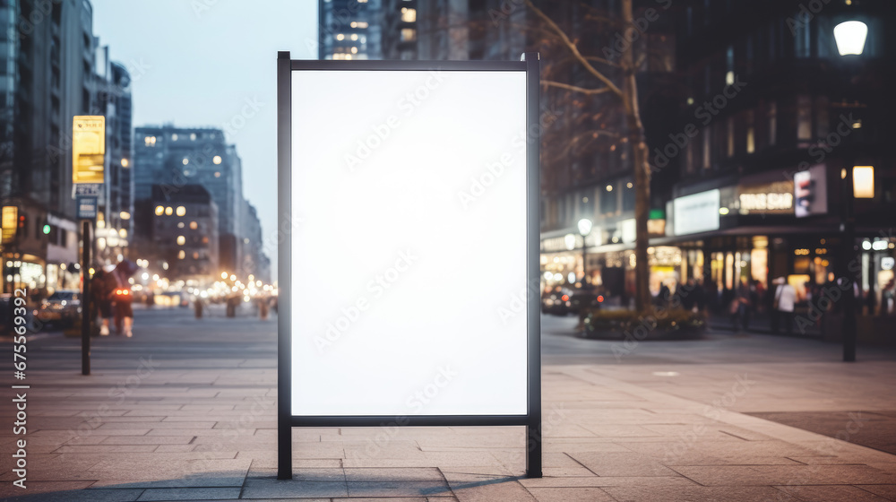White Poster Mockup in Blurred City Background White Poster Mockup in Blurred City Background