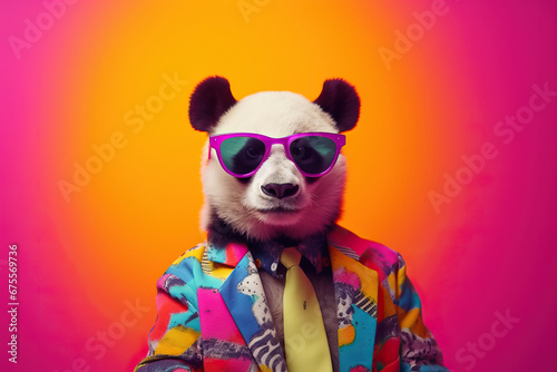 The Dapper Panda: A Stylish, Sunglasses-Wearing Bear in a Colorful Suit photo