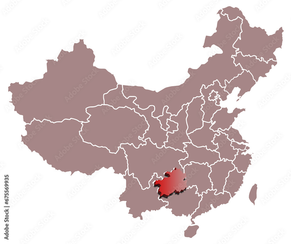 Obraz premium CHINA GUIZHOU map CHINA 3d map
