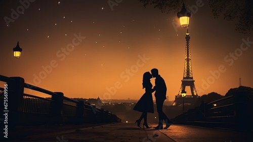 Romantic silhouette in front of the Eiffel Tower © Adriana