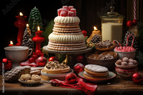 A food-themed Christmas card featuring delectable holiday treats and recipes, celebrating culinary traditions. Generative Ai.