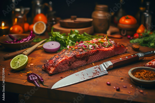 chef knife close up. professional kitchen background