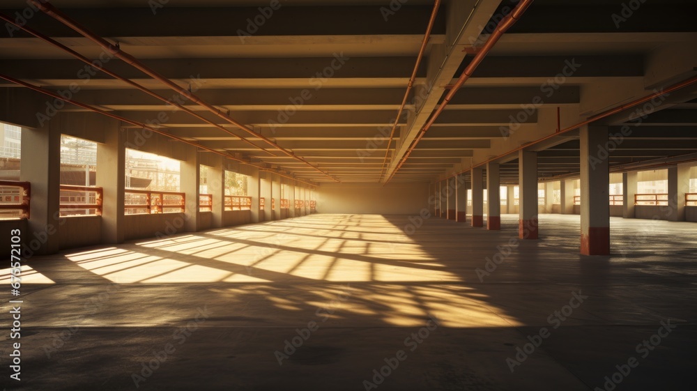 flowing fabric on top level of parking structure. wide angle, warm highlights and cool shadows. flowing fabric on top level of parking structure. wide angle, warm highlights and cool shadows.