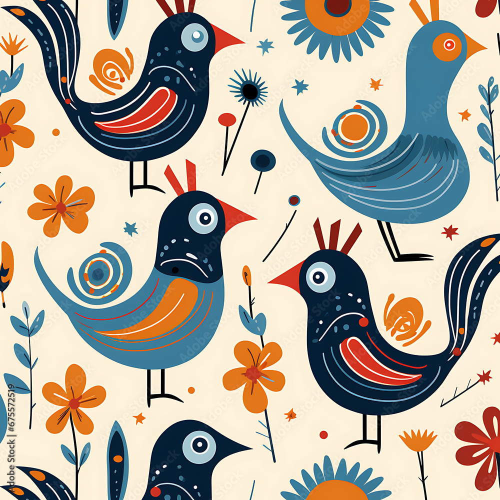 Obraz premium bird walpaper, wall art, background, illustrated birds, bird pattern, vintage wallpaper