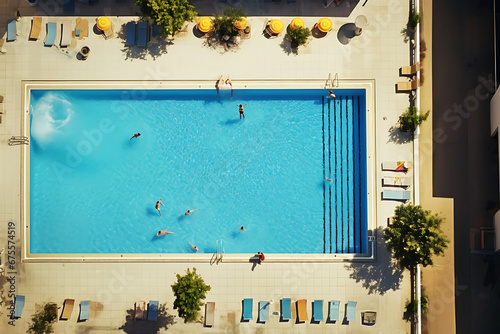 top view of a swimming pool, deep blue water, sunny day, swim, architecture pool