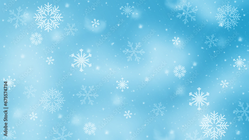 Winter magic. Snowflakes on a blue background. Snowfall.