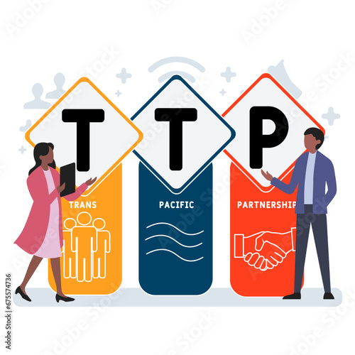 TTP - Trans-Pacific Partnership business concept background.  vector illustration concept with keywords and icons. lettering illustration with icons for web banner, flyer, landing page, presentation