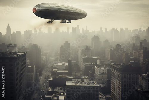 Zeppelin over big city with skyscrapers  flight  flying zeppelin