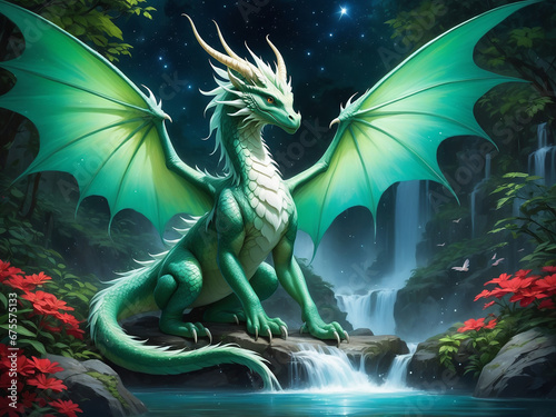 A mythical creature, a dragon with wings.