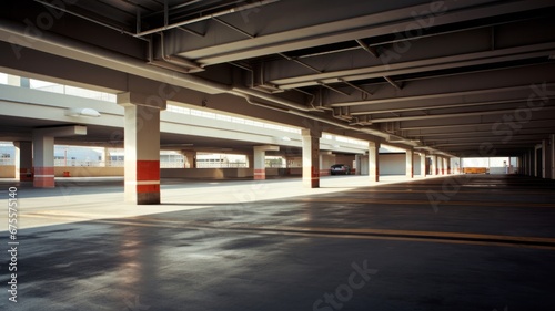 flowing fabric on top level of parking structure. wide angle, warm highlights and cool shadows.