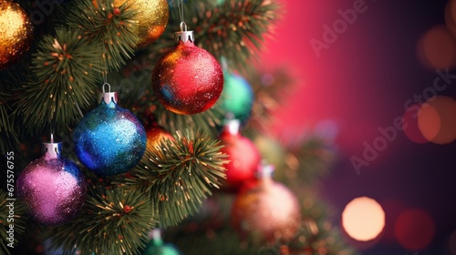 Macro shot of a Christmas tree. Christmas background 