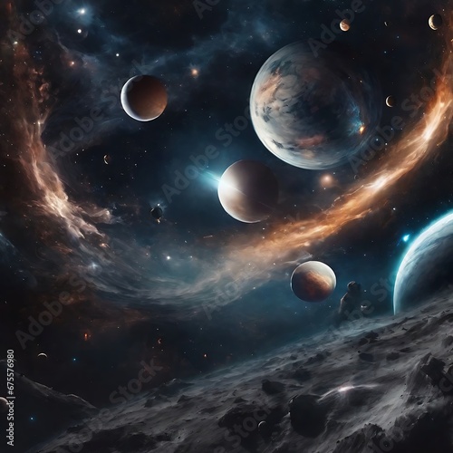 planet,stars,galaxy and moon in the outer space