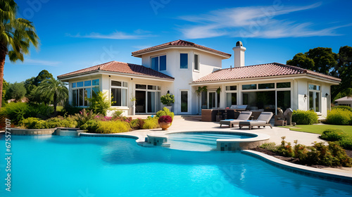 luxury house pool, attractive house, Beautiful home exterior and large swimming pool © zaryab