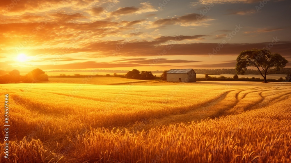 Fototapeta premium wheat field at sunset