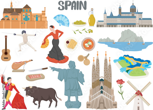 Set of Spanish famous landmarks