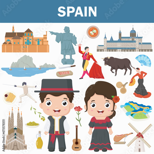 Set of Spanish famous landmarks