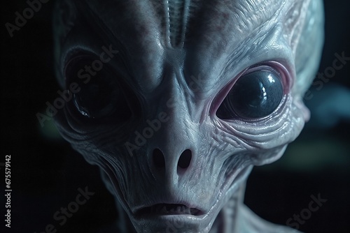 Alien in retro style. Alien head with big eyes