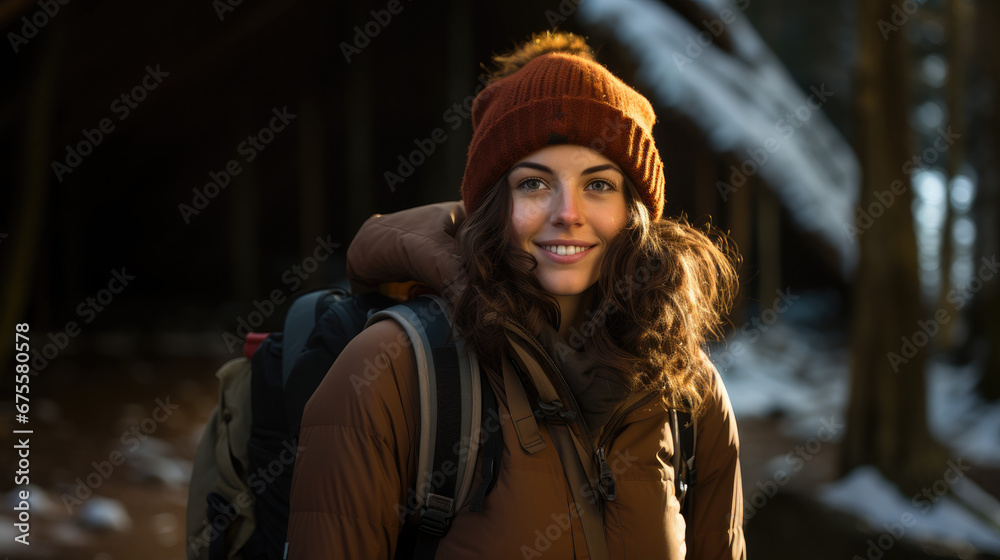 young woman enjoys wilderness in Winter young woman enjoys wilderness in Winter