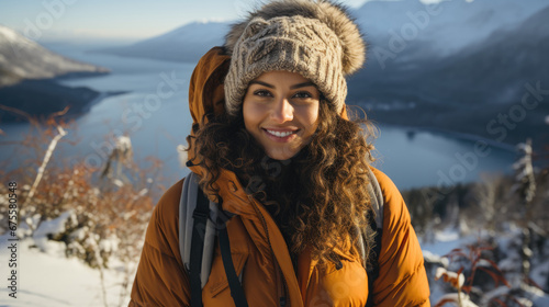 young woman enjoys wilderness in Winter