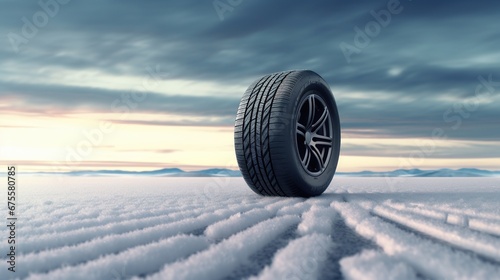 Car tyre on the endless snowy road  © Faisal