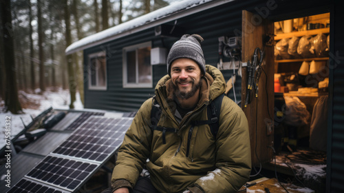 young man living off-grid in wilderness