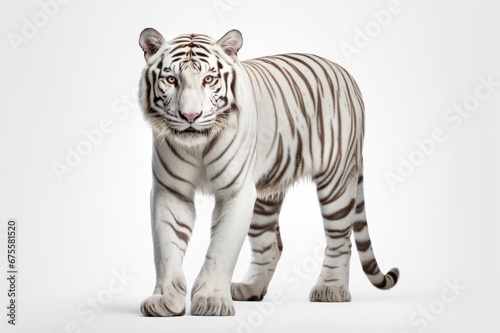 White Bengal tiger isolated on white background. Beautiful majestic proud beast. Strong, powerful, noble animal. For design of banner, poster, postcard. © Jafree