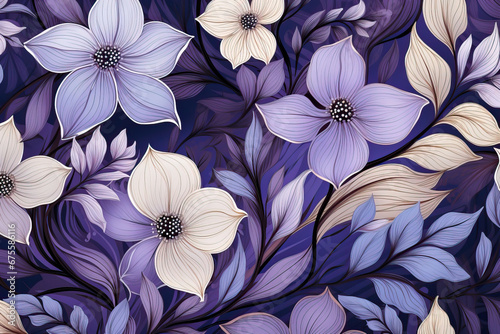 Elegant floral pattern in purple blue