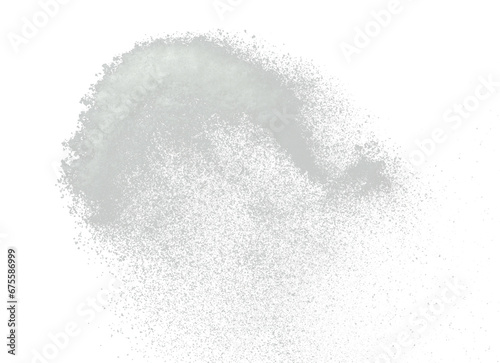Photo image of falling down snow, heavy big small size snows. Freeze shot on black background isolated overlay. Fluffy White snowflakes splash cloud in mid air. Real Snow throwing