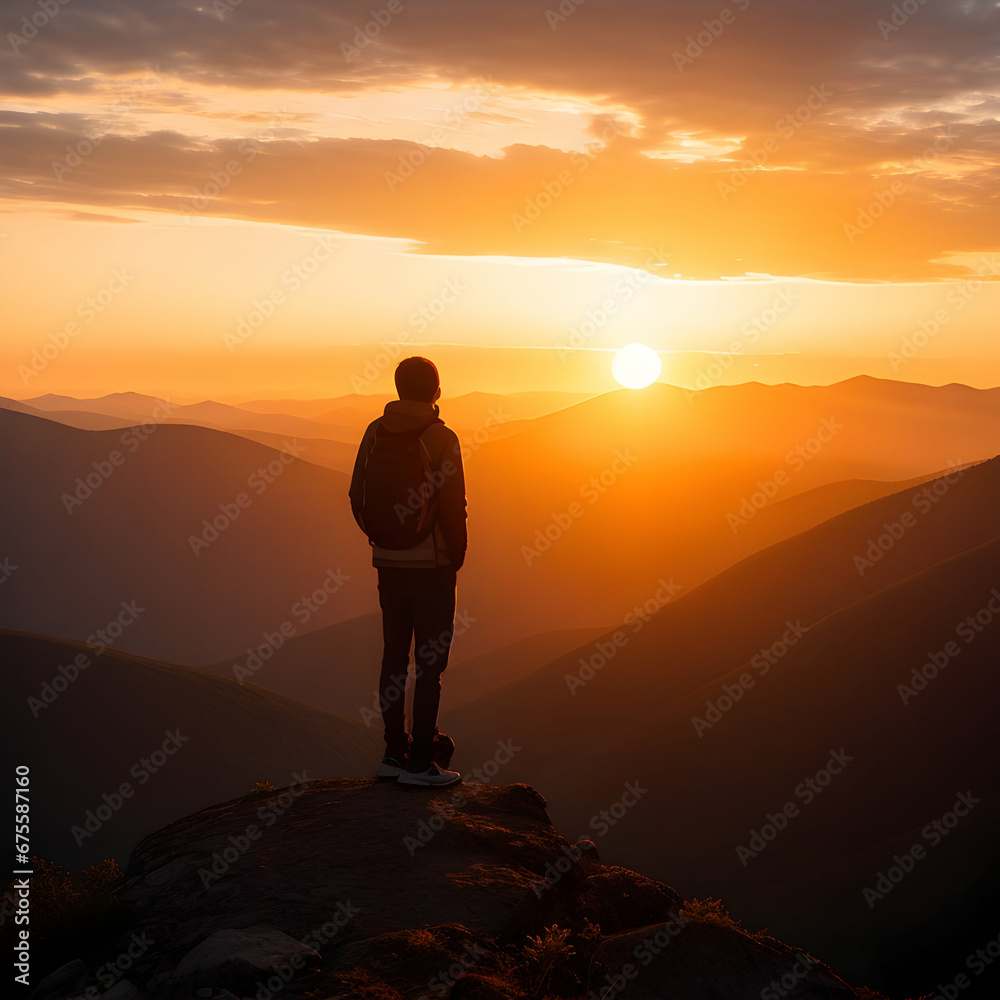 silhouette of a person standing on a top, summer 