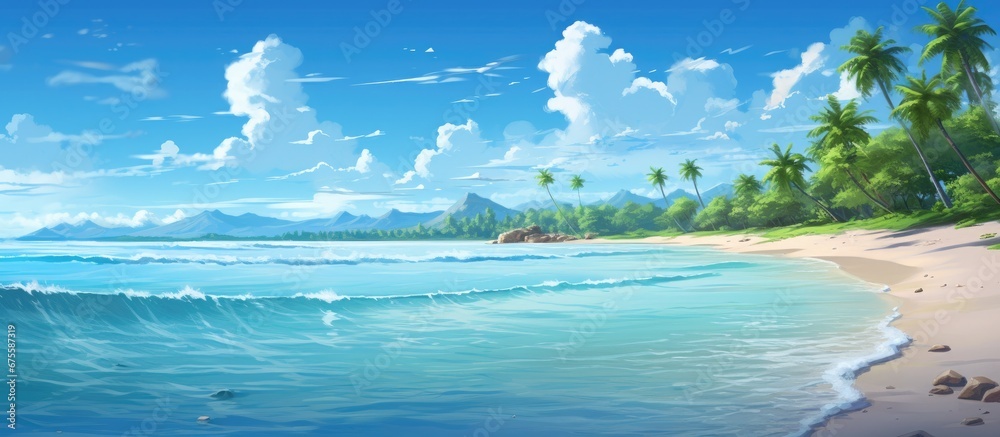 During the summer I traveled to a beach with a breathtaking background of clear blue skies the sparkling waters of the ocean and the gentle waves crashing along the shore immersing myself in