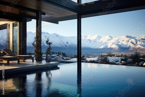 Swimming pool overlooking snow-capped mountains © InfiniteStudio