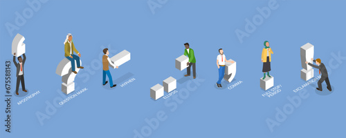 3D Isometric Flat Vector Illustration of Punctuation Marks, Language Learning
