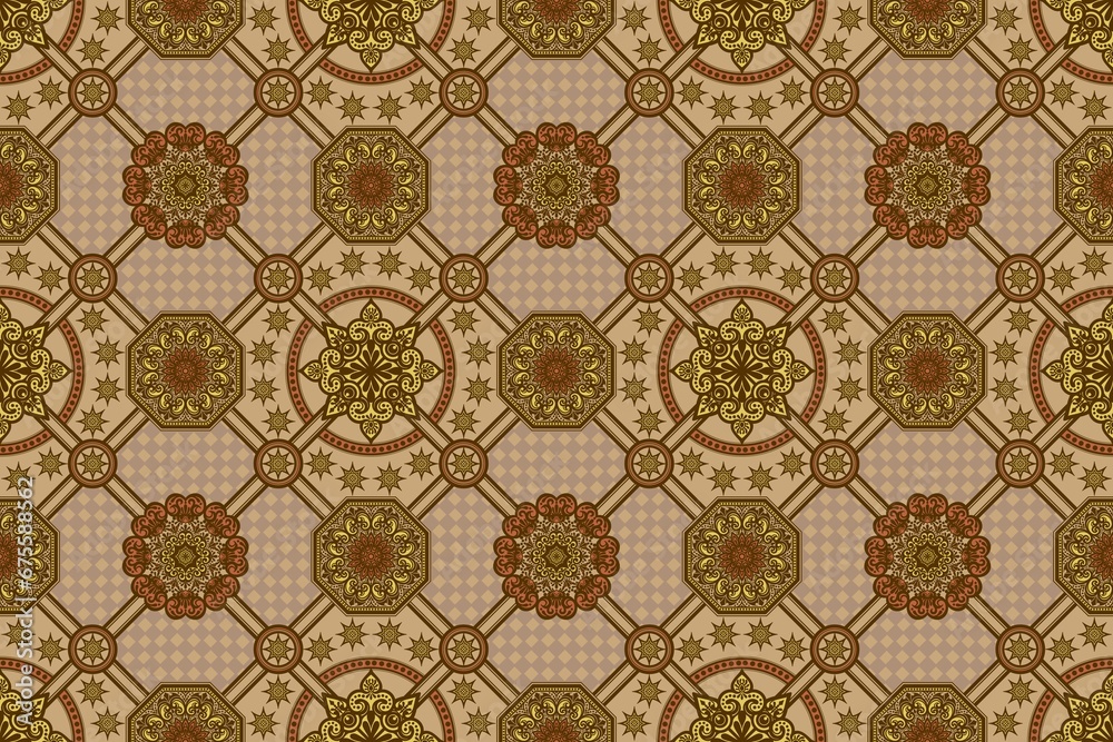 黄色いダマスク柄 シームレスパターン