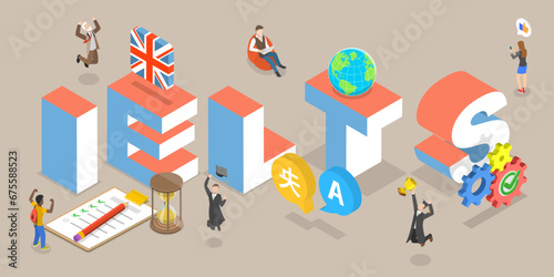 3D Isometric Flat Vector Illustration of IELTS, International English Language Testing System