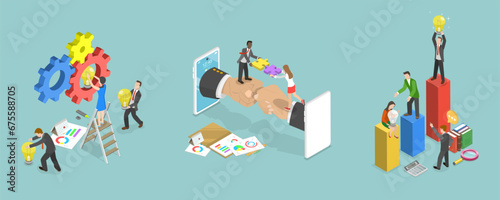 3D Isometric Flat Vector Illustration of Teamwork And Collaboration, Dedicated Team