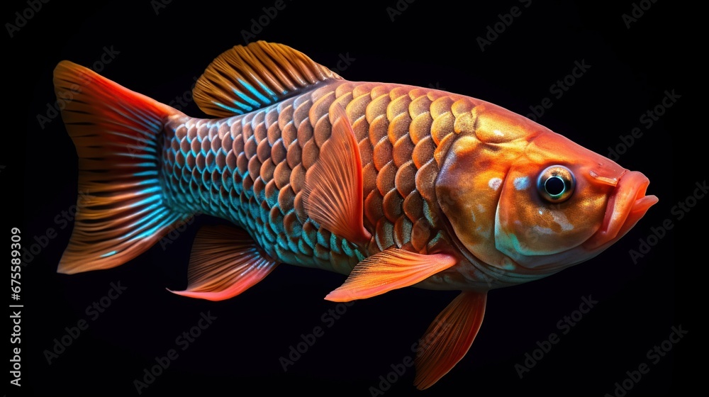 Arowana fish on a dark background.