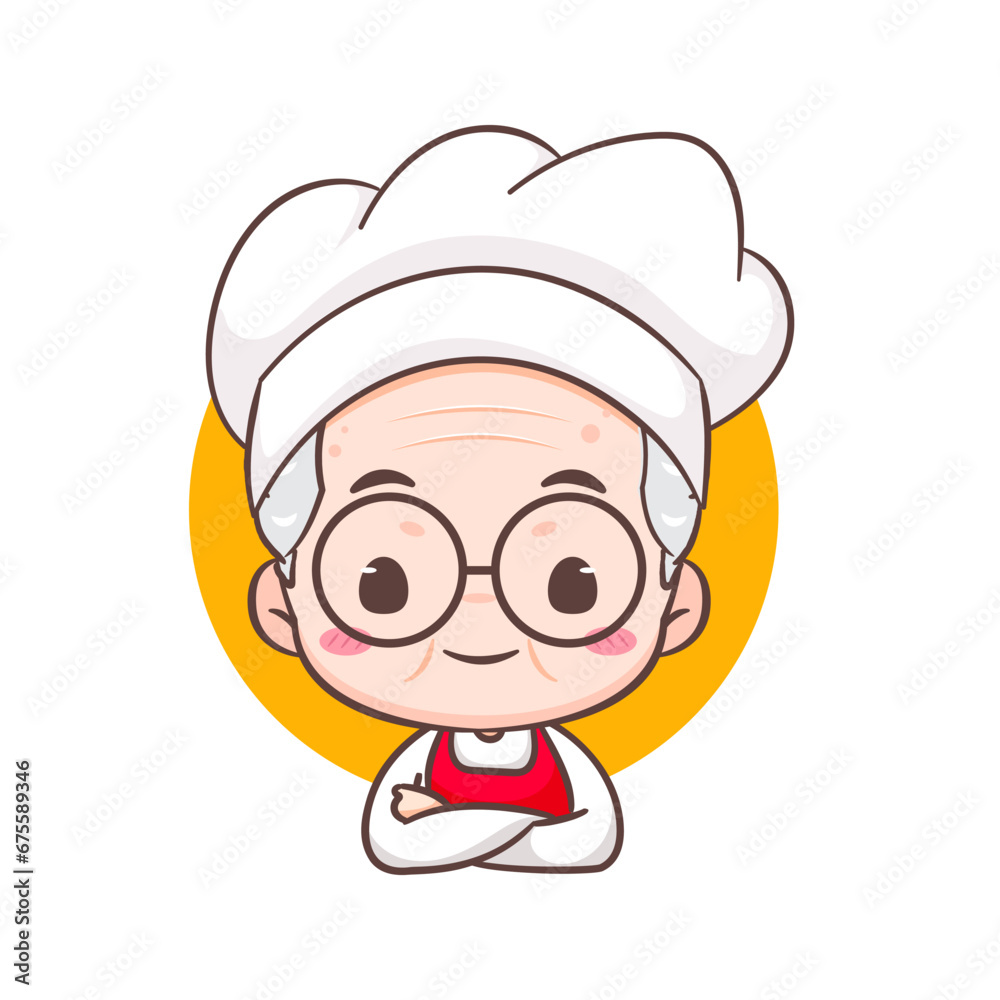 Cute grandfather chef cartoon. Grandpa cooking logo vector art. People Food Icon Concept. restaurant and homemade culinary logo Cute grandfather chef cartoon. Grandpa cooking logo vector art. People Food Icon Concept. restaurant and homemade culinary logo