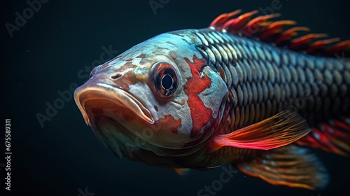 Arowana fish on a dark background.