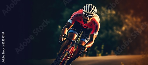dramatic colorful close-up portrait bicycle athlete.