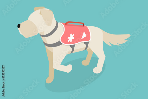 3D Isometric Flat Vector Illustration of Avalanche Rescue Dog, Domestic Pet Helping People photo