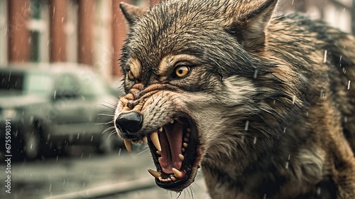 Angry wolf portrait 