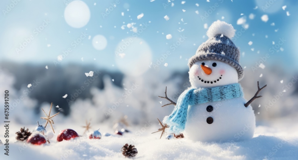 Fototapeta premium Funny Christmas Snowman in snow