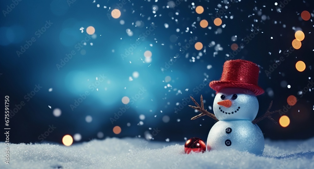 Funny Christmas Snowman in snow 