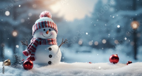 Funny Christmas Snowman in snow 