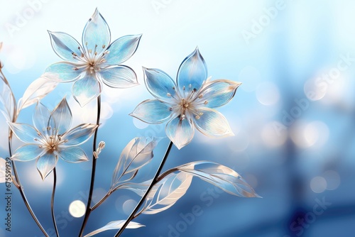 An abstract background image for creative content, showcasing transparent flowers with generous space for customization, creating a versatile and adaptable canvas. Photorealistic illustration