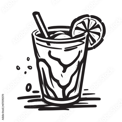 hand drawn illustration of ice tea cool drink served on the glass