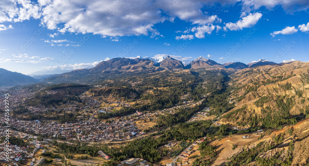 Aerial view of the town of Huaraz, Ancash.