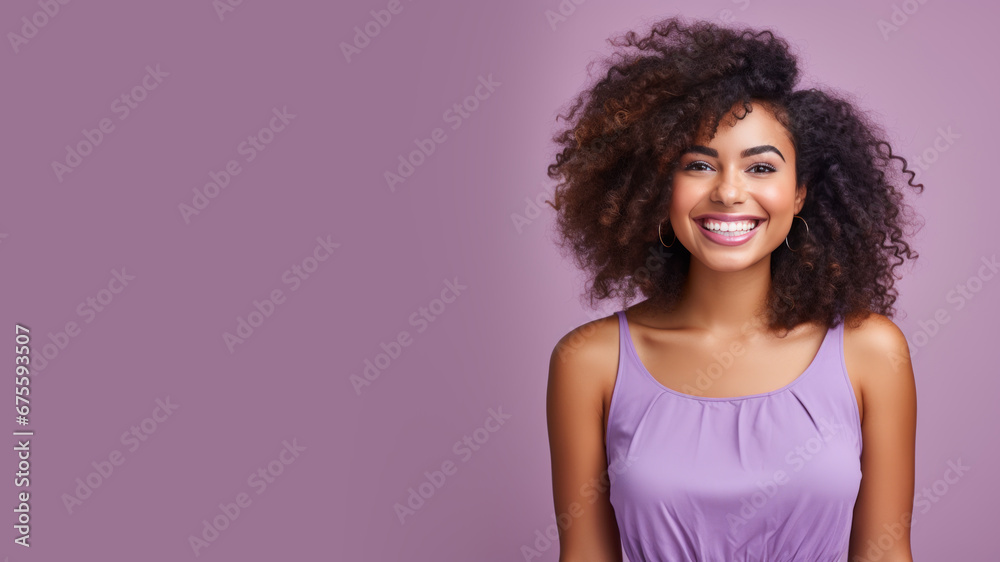 Afro-american woman model wearing a purple sundress isolated on pastel Afro-american woman model wearing a purple sundress isolated on pastel