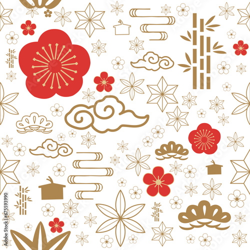 set of hand drawn cherry bloosom flowers seamless pattern