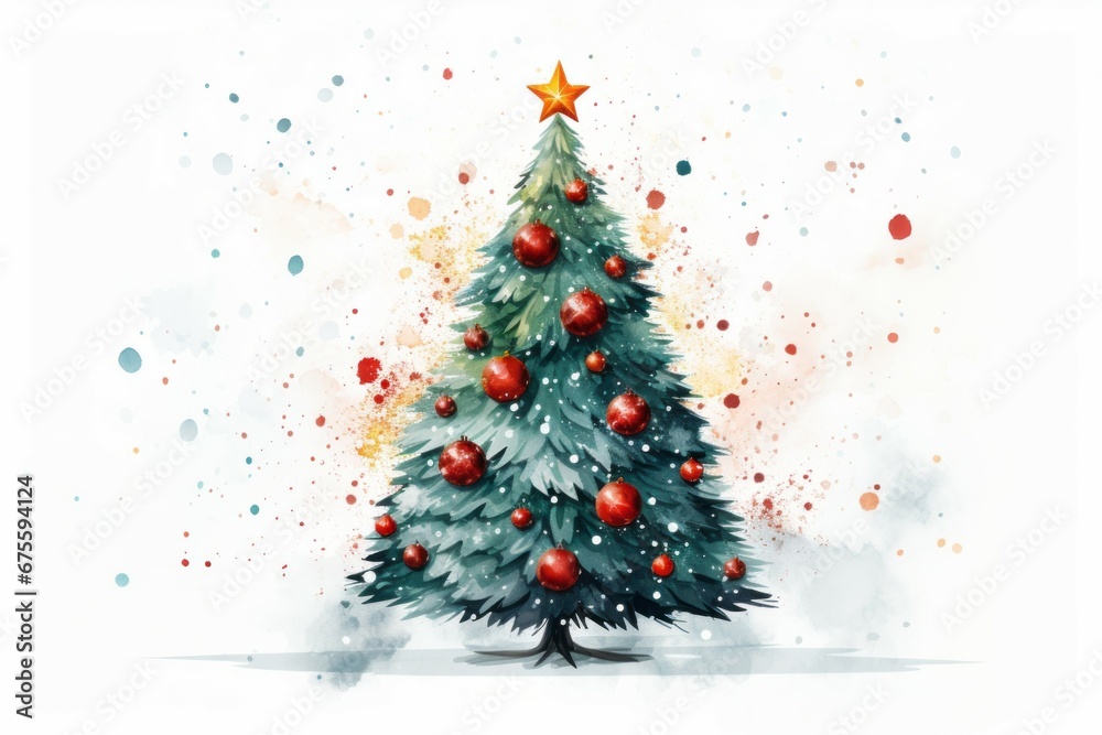 Abstract drawing of a Christmas tree on a light backdrop. Merry Christmas and Happy New Year concept. Background